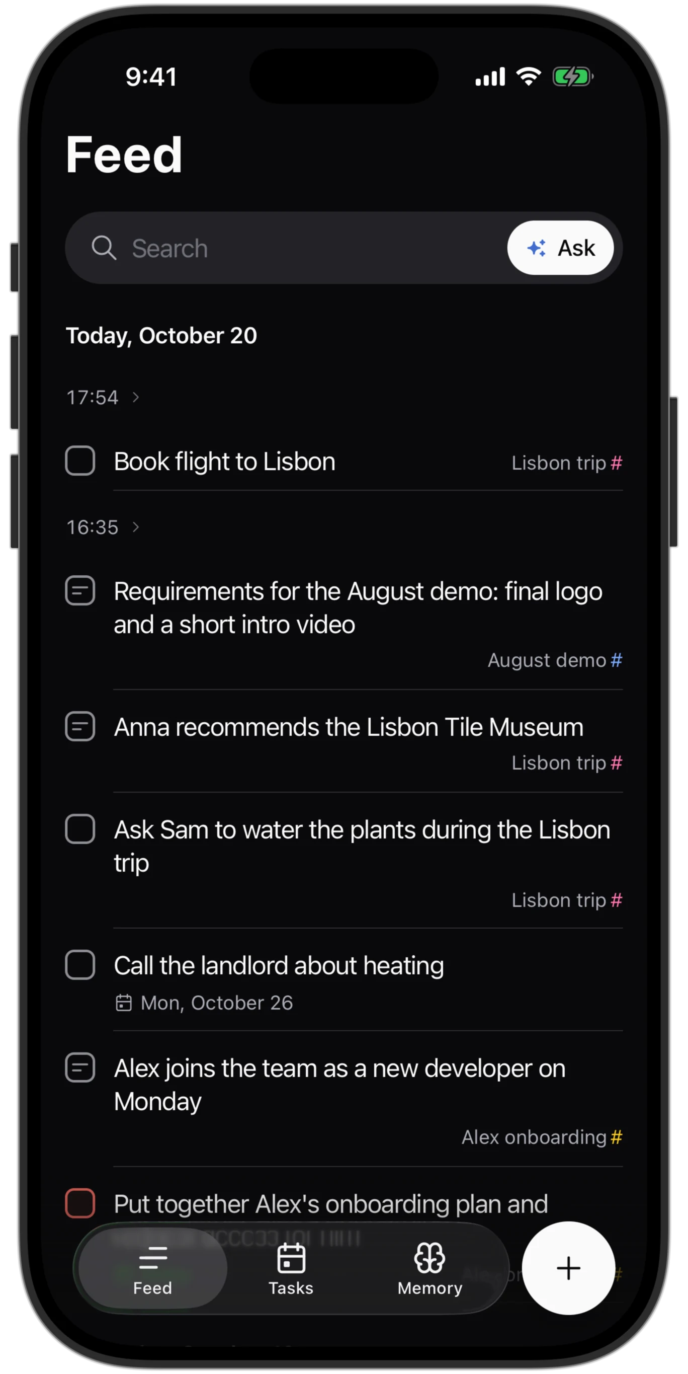 The bottom-right corner of the phone with the white + button