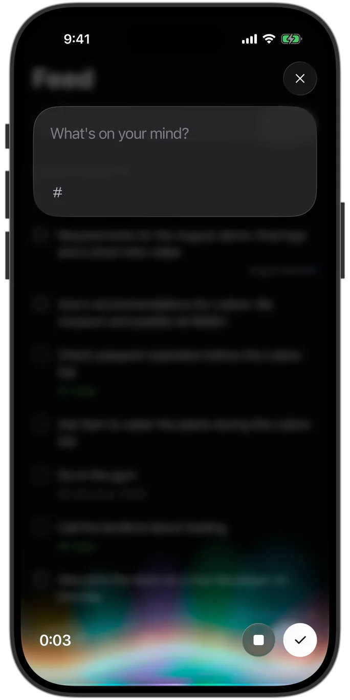 The bottom of the phone while recording: the timer, stop, done, and the glow along the edge