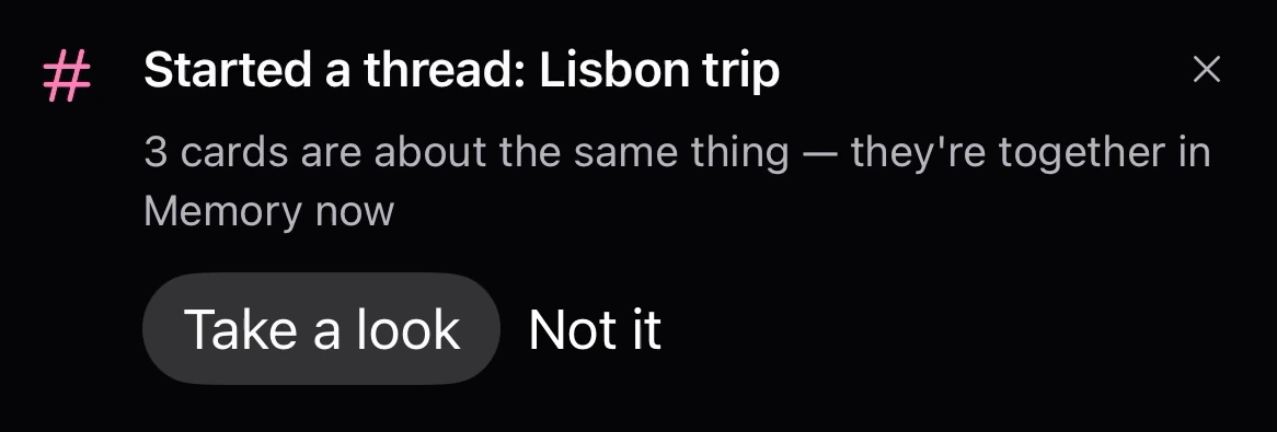 The banner: Started a thread, Lisbon trip. 3 cards are about the same thing. Take a look, or Not it